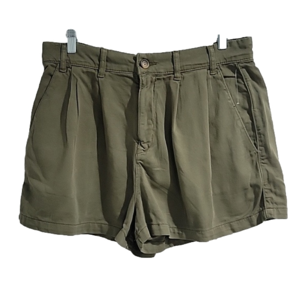 FREE PEOPLE Billie Chino Pleated Cotton Stretch Shorts Size 10 Willow NWOT
